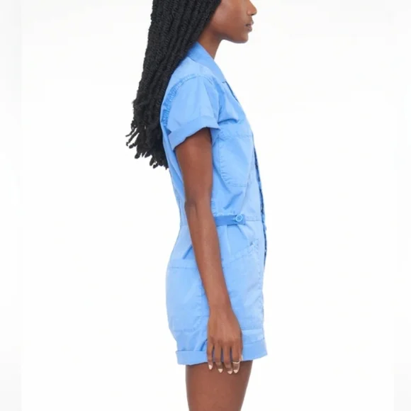 Pistola Nwot PARKER Button Up Short Sleeve Romper In Azure Blue Size XS Women's
